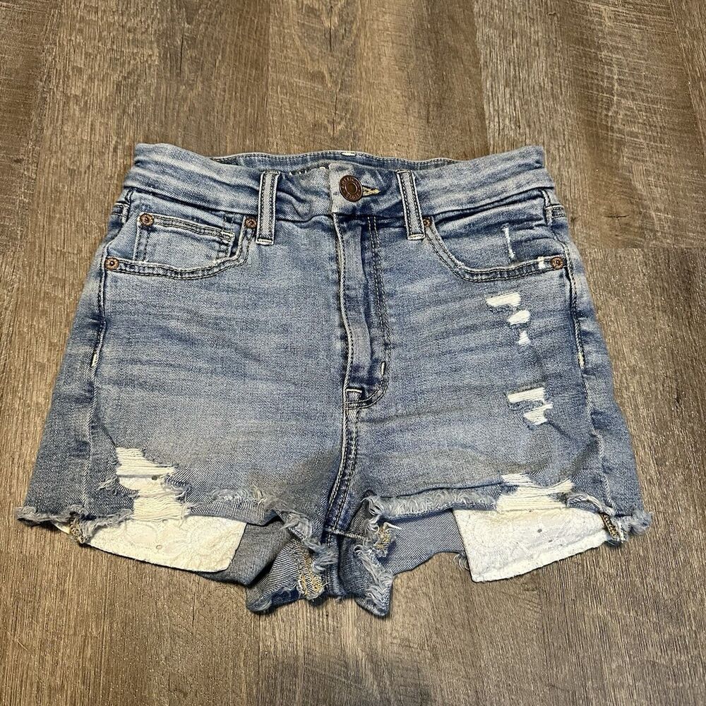 American Eagle Light Wash‎ Distressed Cutoff Denim Shorts Super Stretch 2